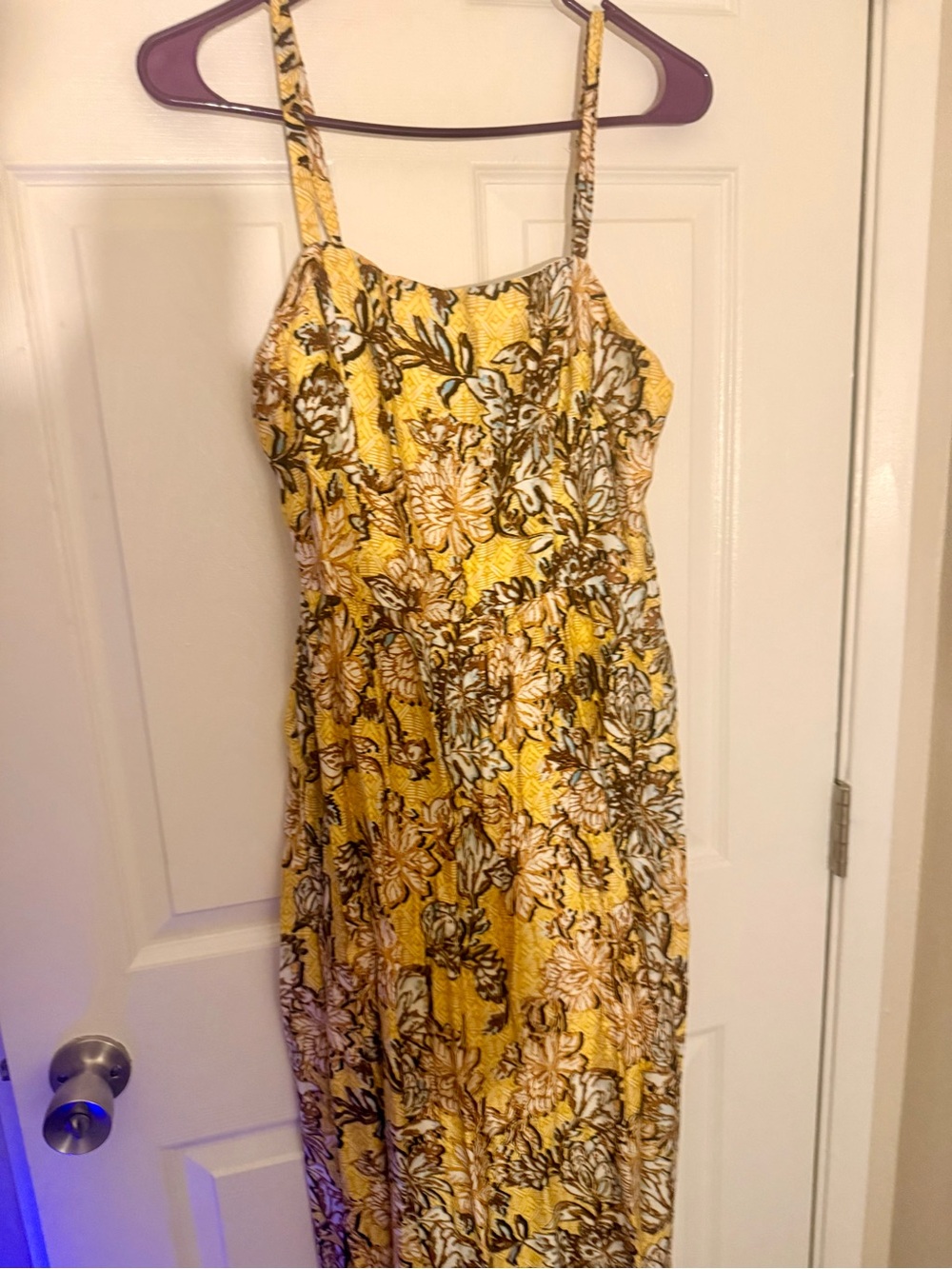 Evereve Yellow Floral Maxi Dress with Green and White Accents